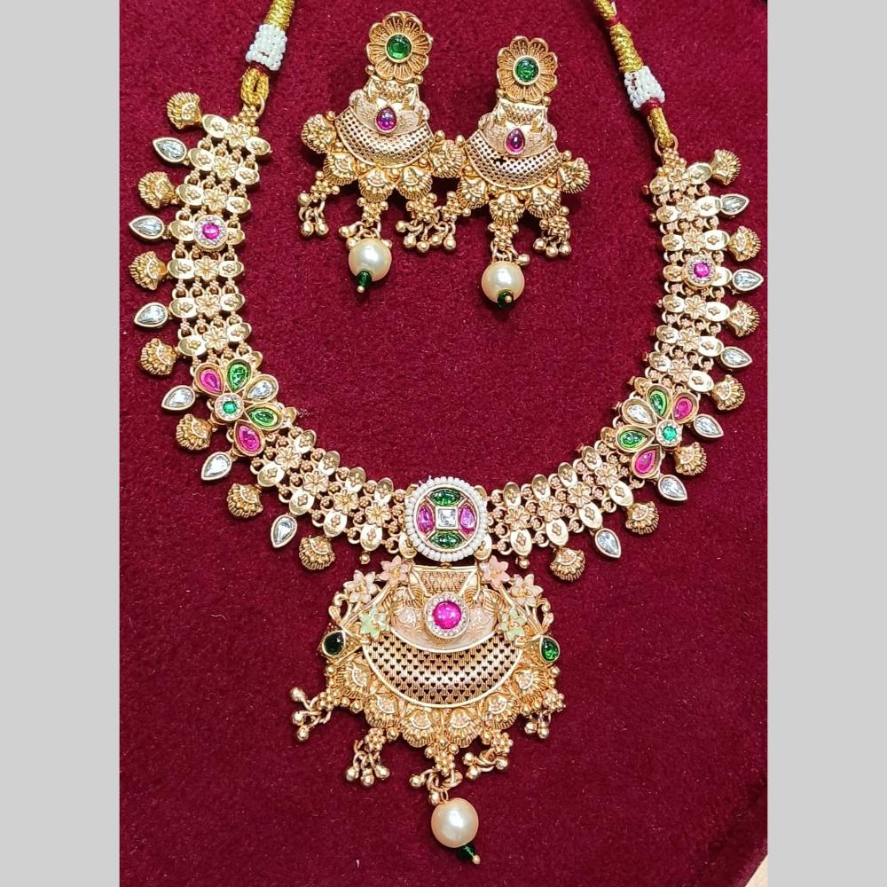 Manisha Jewellery Gold Plated Pota Stone And Meenakari  Necklace Set
