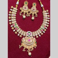 Manisha Jewellery Gold Plated Pota Stone And Meenakari  Necklace Set