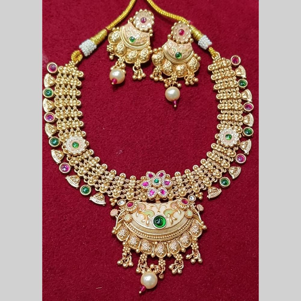 Manisha Jewellery Gold Plated Pota Stone And Meenakari  Necklace Set