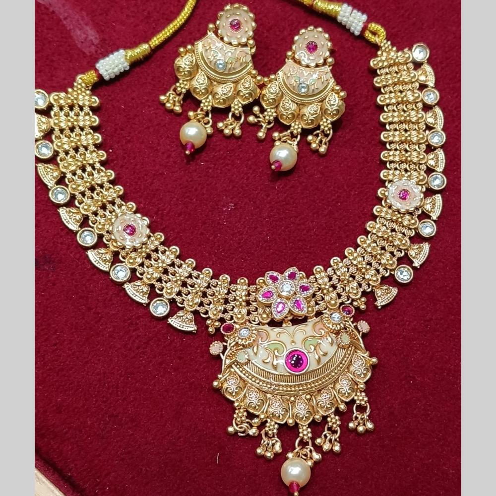 Manisha Jewellery Gold Plated Pota Stone And Meenakari  Necklace Set