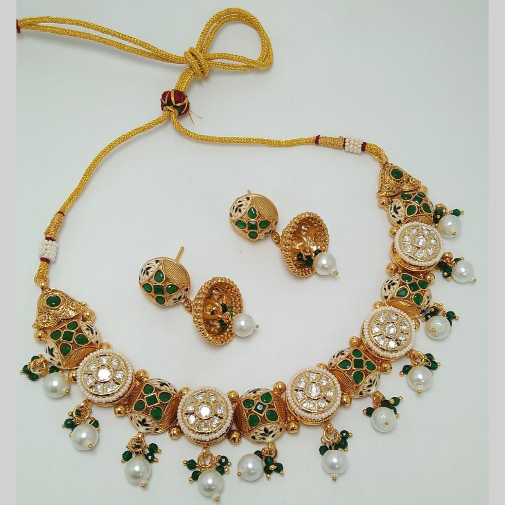 Manisha Jewellery Gold Plated Pota Stone And Meenakari  Necklace Set