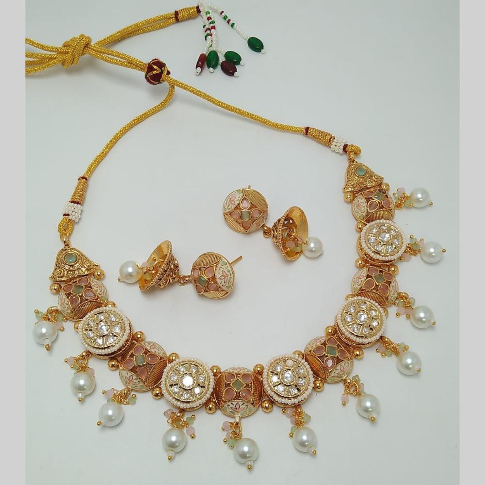 Manisha Jewellery Gold Plated Pota Stone And Meenakari  Necklace Set
