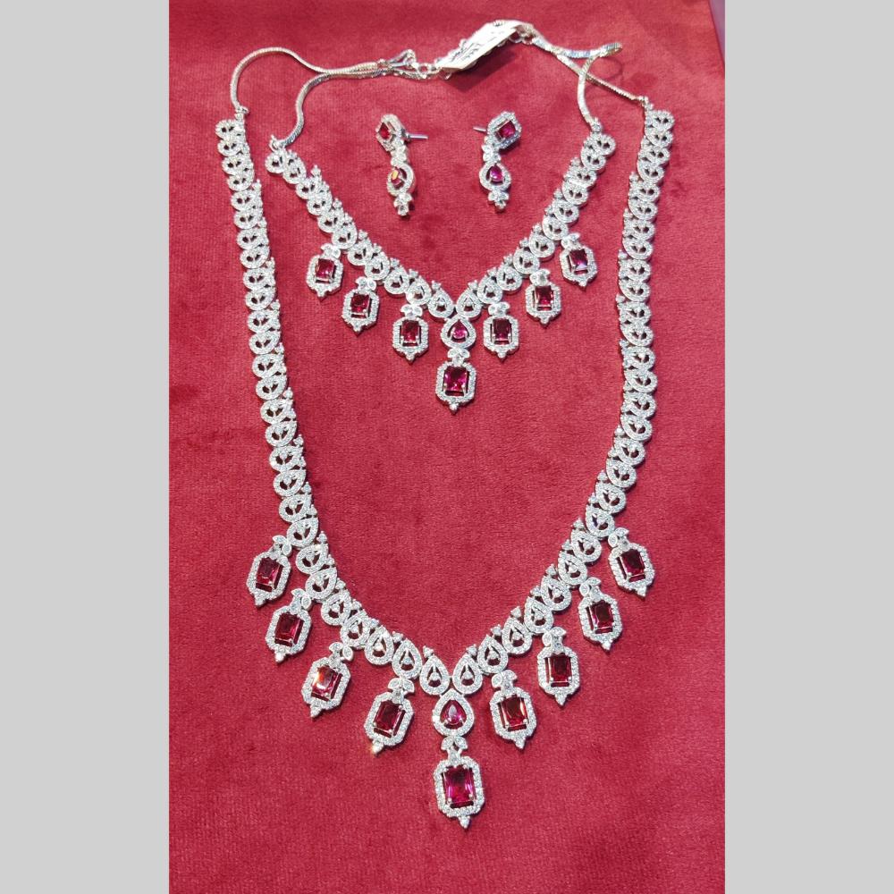 Manisha Jewellery Silver Plated American Diamond Double Necklace Set