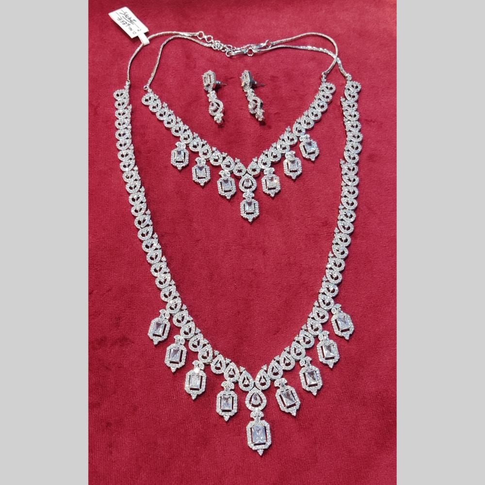 Manisha Jewellery Silver Plated American Diamond Double Necklace Set