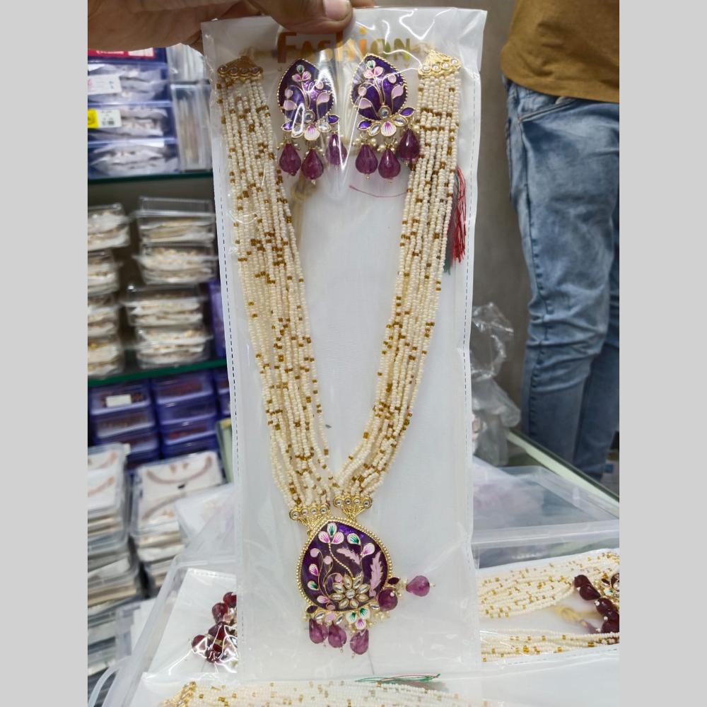 Manisha Jewellery Gold Plated Kundan Stone And Meenakari Long Necklace Set
