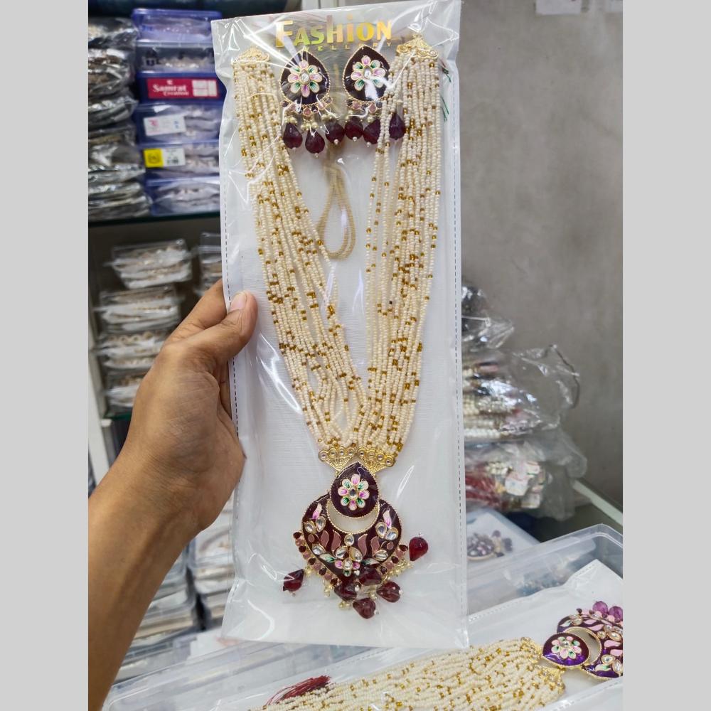 Manisha Jewellery Gold Plated Kundan Stone And Meenakari Long Necklace Set