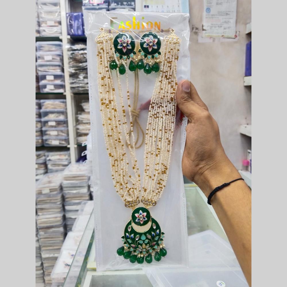 Manisha Jewellery Gold Plated Kundan Stone And Meenakari Long Necklace Set