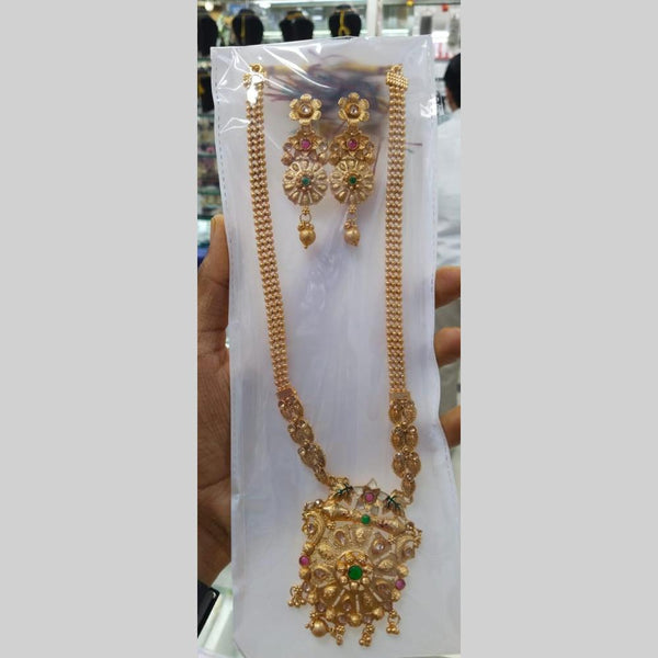 Manisha Jewellery Gold Plated Pota Stone And Pearls Long Necklace Set