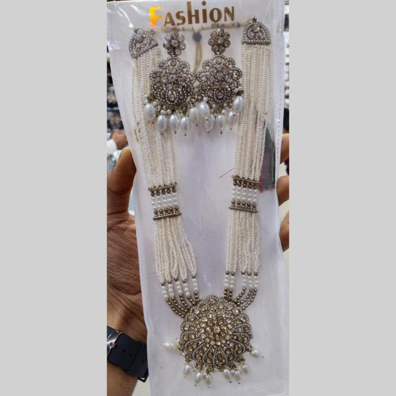 Manisha Jewellery Gold Plated Crystal Stone And Pearls Long Necklace Set