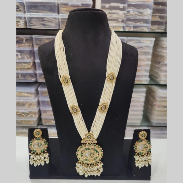 Manisha Jewellery Gold Plated Pota Stone And Pearls Long Necklace Set