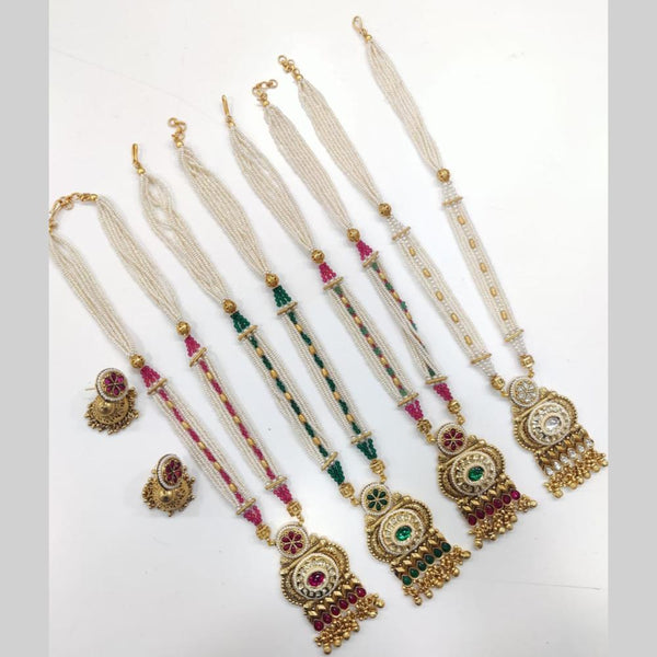 Manisha Jewellery Gold Plated Pota Stone And Pearls Long Necklace Set