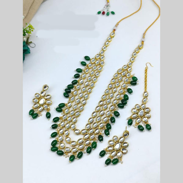 Manisha Jewellery Gold Plated Kundan Stone And Beads Long Necklace Set