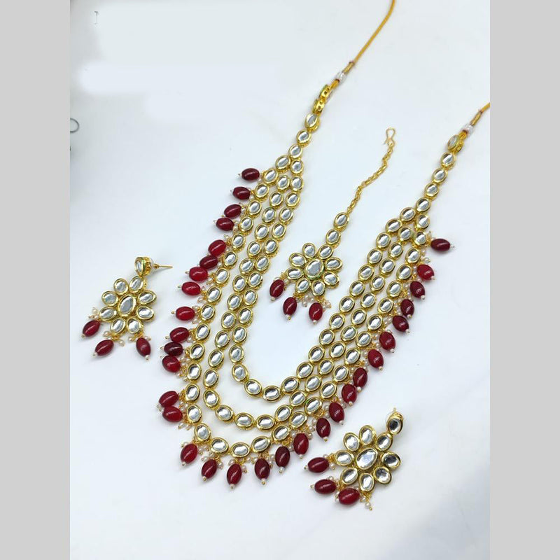 Manisha Jewellery Gold Plated Kundan Stone And Beads Long Necklace Set