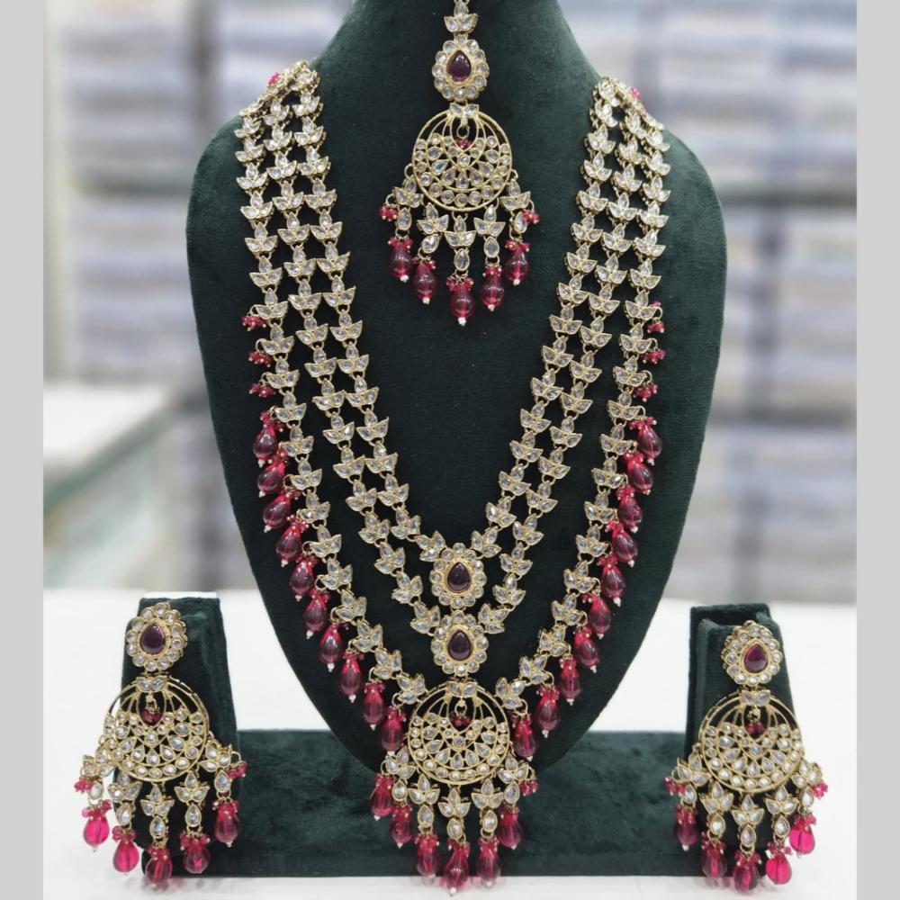Manisha Jewellery Gold Plated Crystal Stone And Beads Multi Layer Long Necklace Set