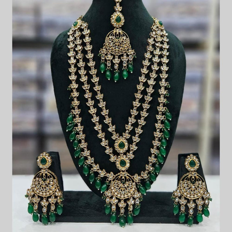 Manisha Jewellery Gold Plated Crystal Stone And Beads Multi Layer Long Necklace Set