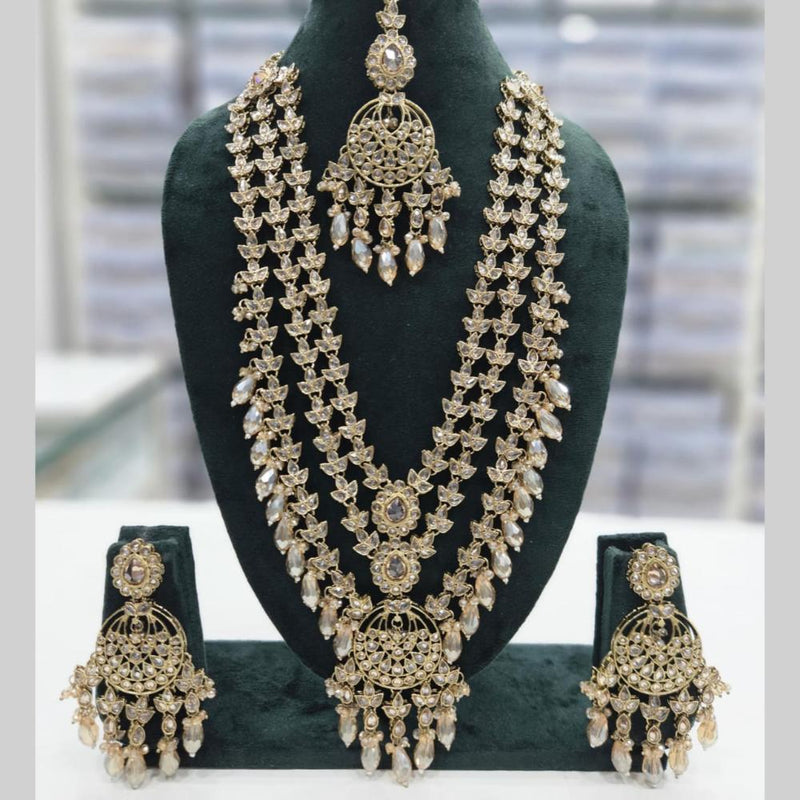 Manisha Jewellery Gold Plated Crystal Stone And Beads Multi Layer Long Necklace Set