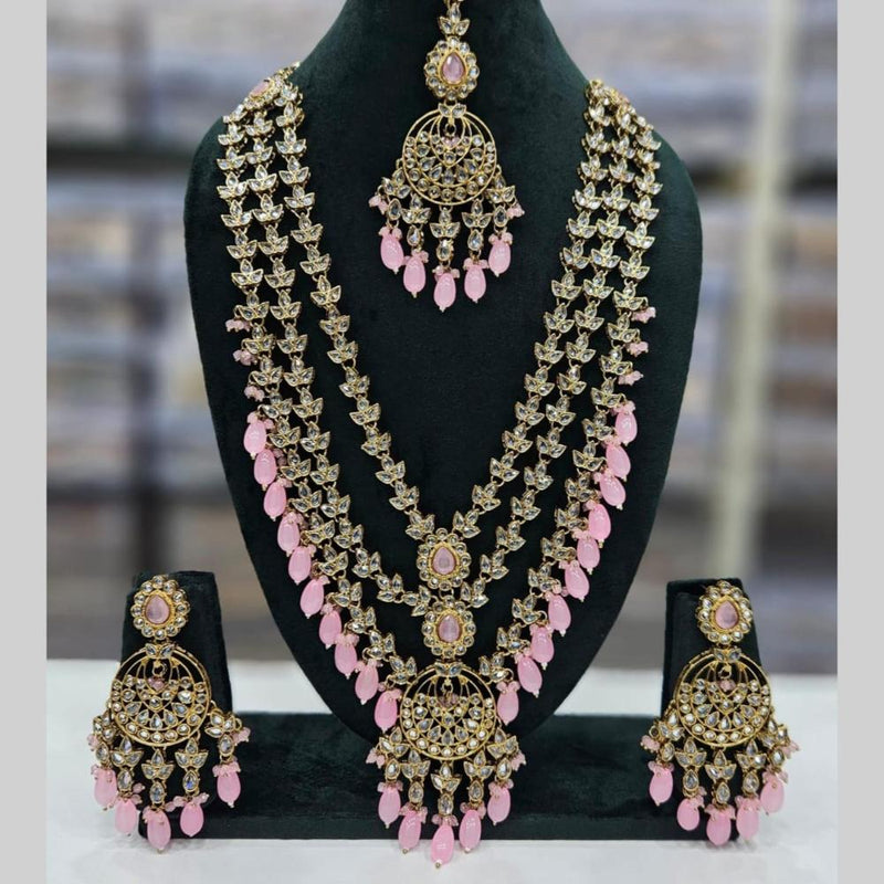 Manisha Jewellery Gold Plated Crystal Stone And Beads Multi Layer Long Necklace Set