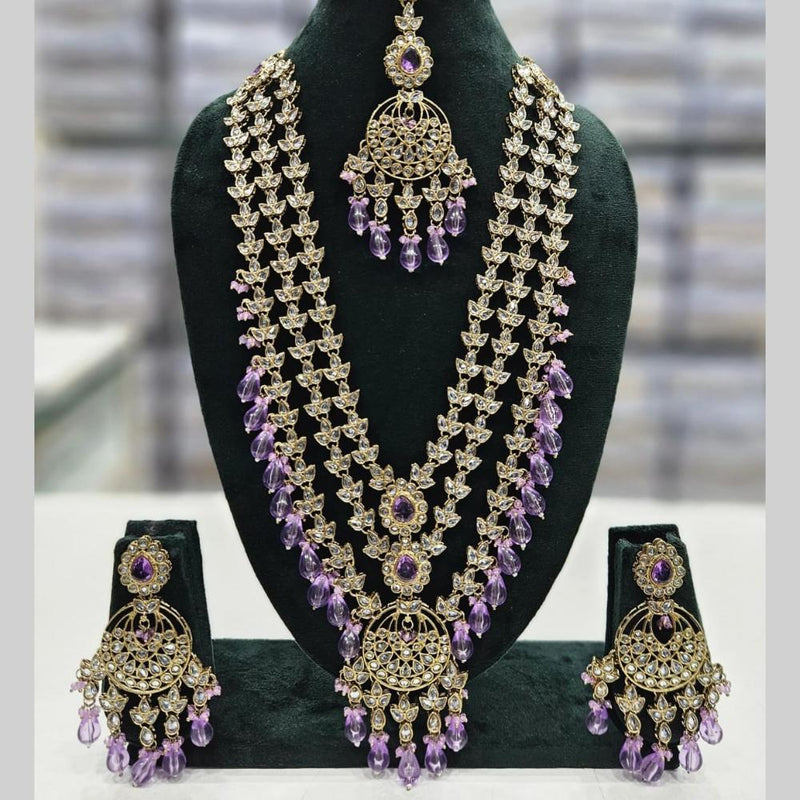 Manisha Jewellery Gold Plated Crystal Stone And Beads Multi Layer Long Necklace Set