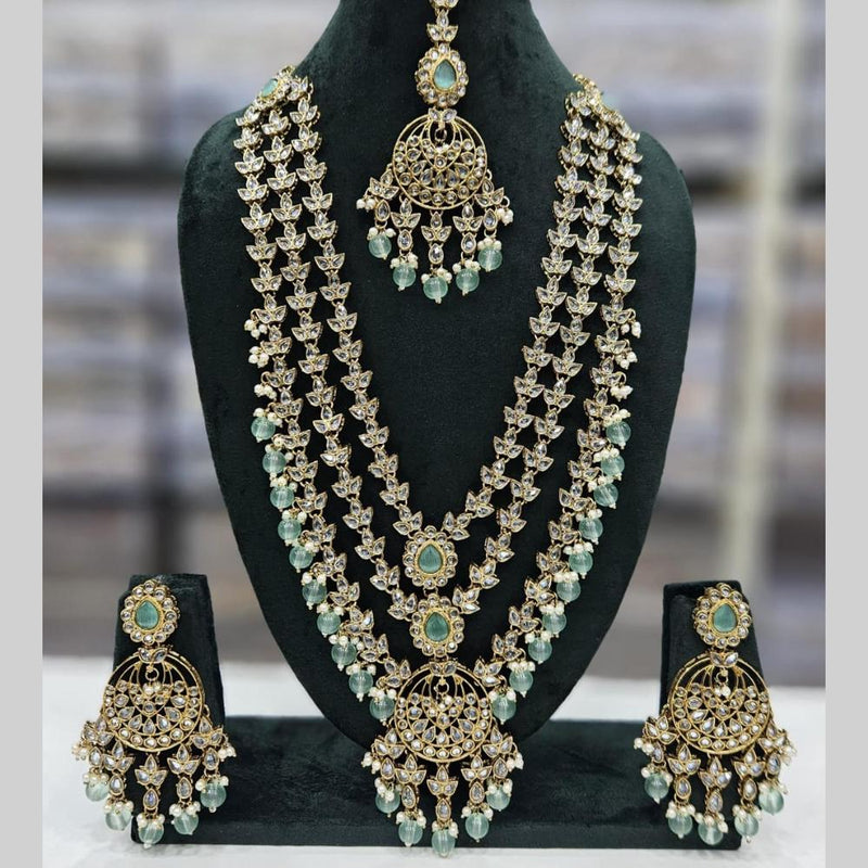 Manisha Jewellery Gold Plated Crystal Stone And Beads Multi Layer Long Necklace Set