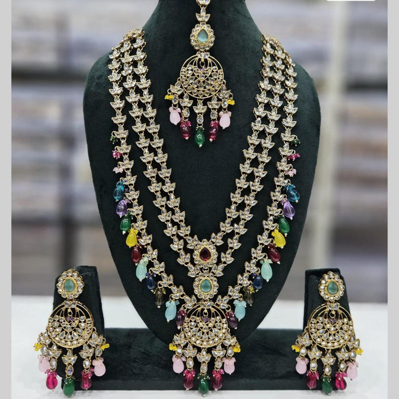 Manisha Jewellery Gold Plated Crystal Stone And Beads Multi Layer Long Necklace Set