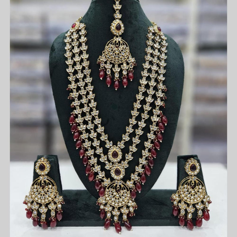 Manisha Jewellery Gold Plated Crystal Stone And Beads Multi Layer Long Necklace Set