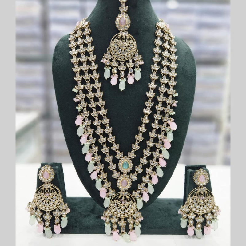 Manisha Jewellery Gold Plated Crystal Stone And Beads Multi Layer Long Necklace Set