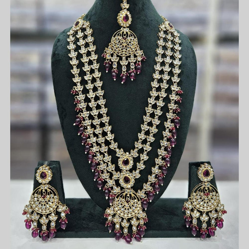 Manisha Jewellery Gold Plated Crystal Stone And Beads Multi Layer Long Necklace Set