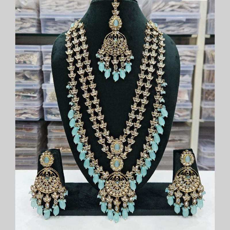 Manisha Jewellery Gold Plated Crystal Stone And Beads Multi Layer Long Necklace Set