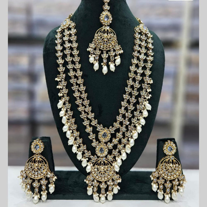 Manisha Jewellery Gold Plated Crystal Stone And Beads Multi Layer Long Necklace Set