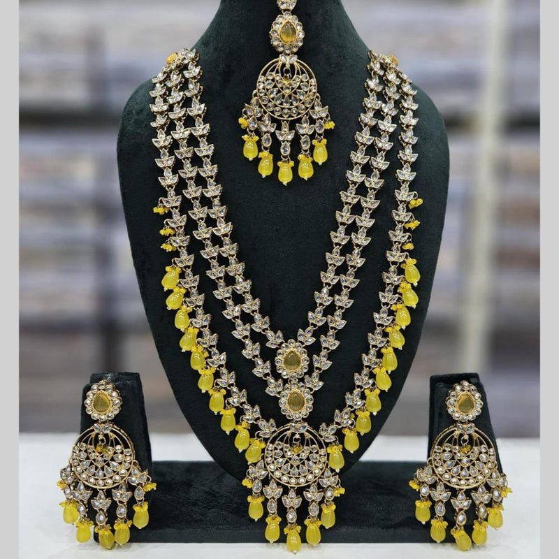 Manisha Jewellery Gold Plated Crystal Stone And Beads Multi Layer Long Necklace Set