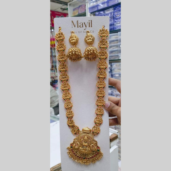 Manisha Jewellery Gold Plated Pota Stone And temple Long Necklace Set