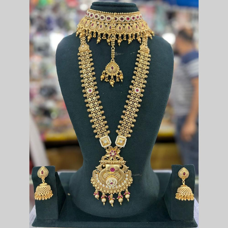 Manisha Jewellery Gold Plated Pota Stone And Pearls Double Necklace Set