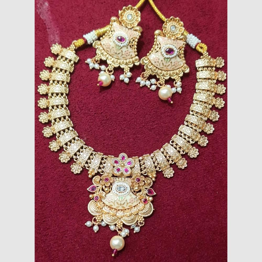 Manisha Jewellery Gold Plated Pota Stone Meenakari Necklace Se