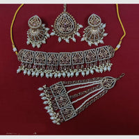 Manisha Jewellery Gold Plated Crystal Stone And Beads Choker Necklace Set