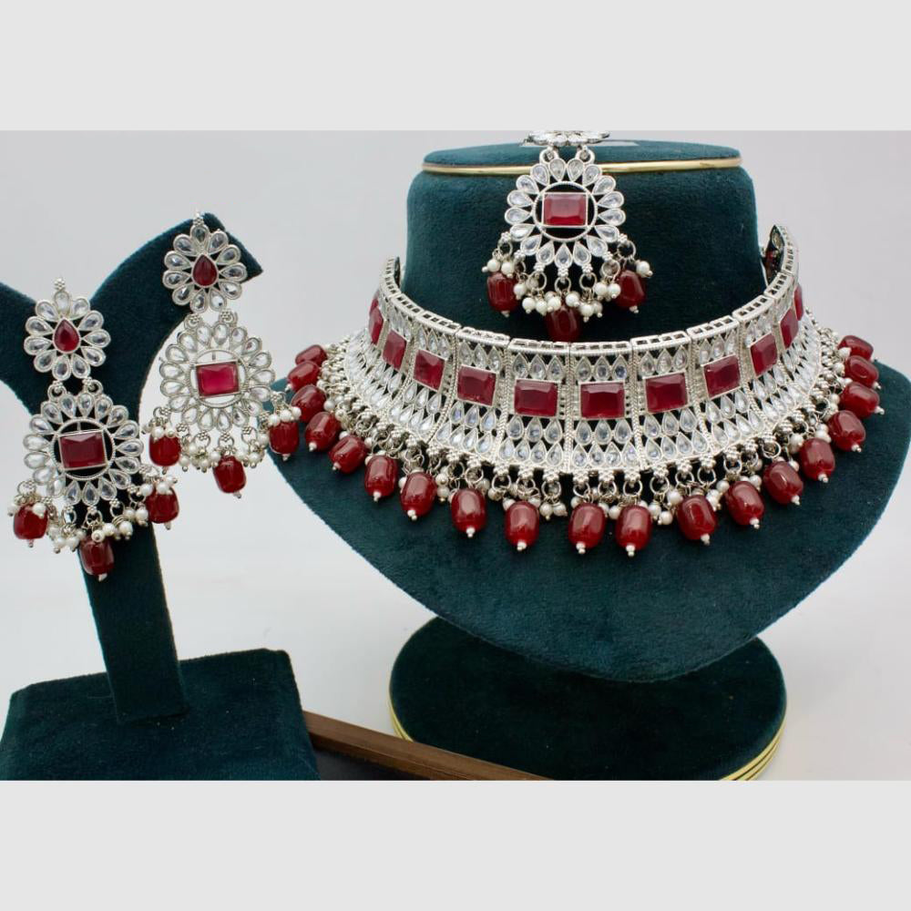 Manisha Jewellery Silver Plated Crystal Stone And Beads Choker Necklace Set