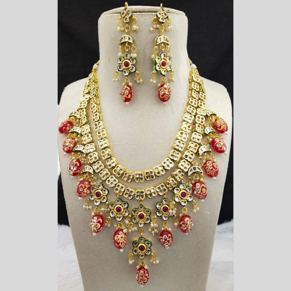 Manisha Jewellery Gold Plated Kundan Stone And Beads Multi Layer Necklace Set