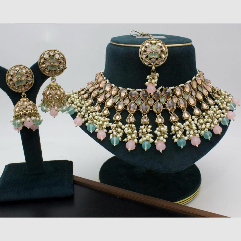 Manisha Jewellery Gold Plated Crystal Stone And Beads Necklace Set