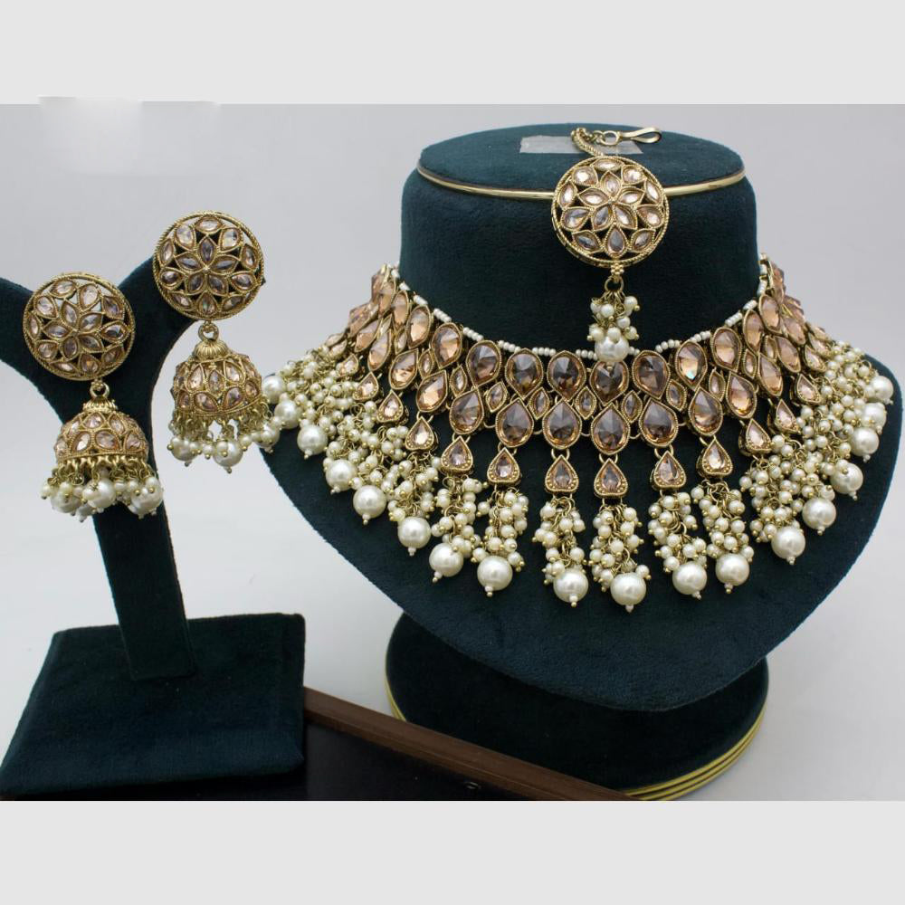 Manisha Jewellery Gold Plated Crystal Stone And Beads Necklace Set