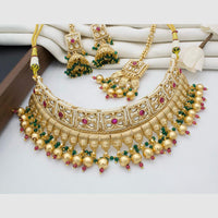 Manisha Jewellery Gold Plated Pota Stone And Pearls Choker Necklace Set