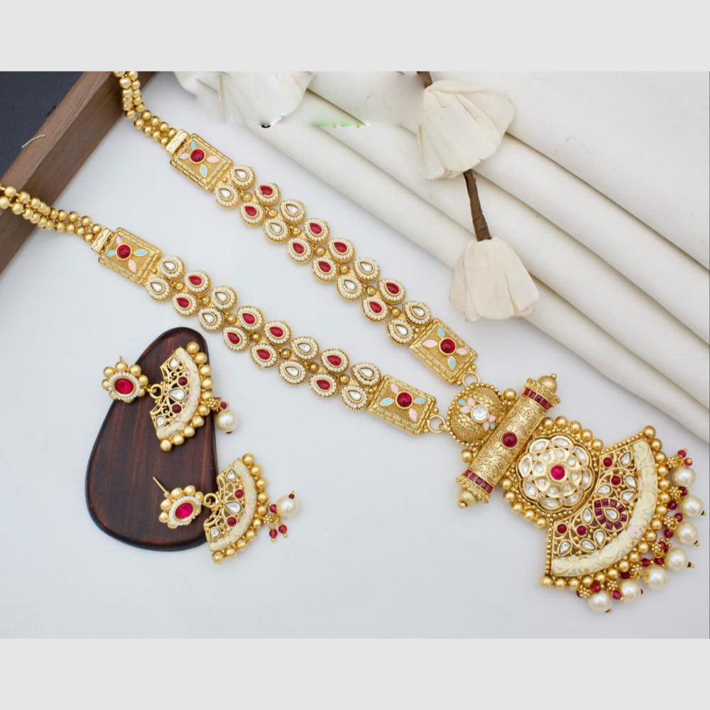 Manisha Jewellery Gold Plated Pota Stone And Pearls Meenakari Necklace Set