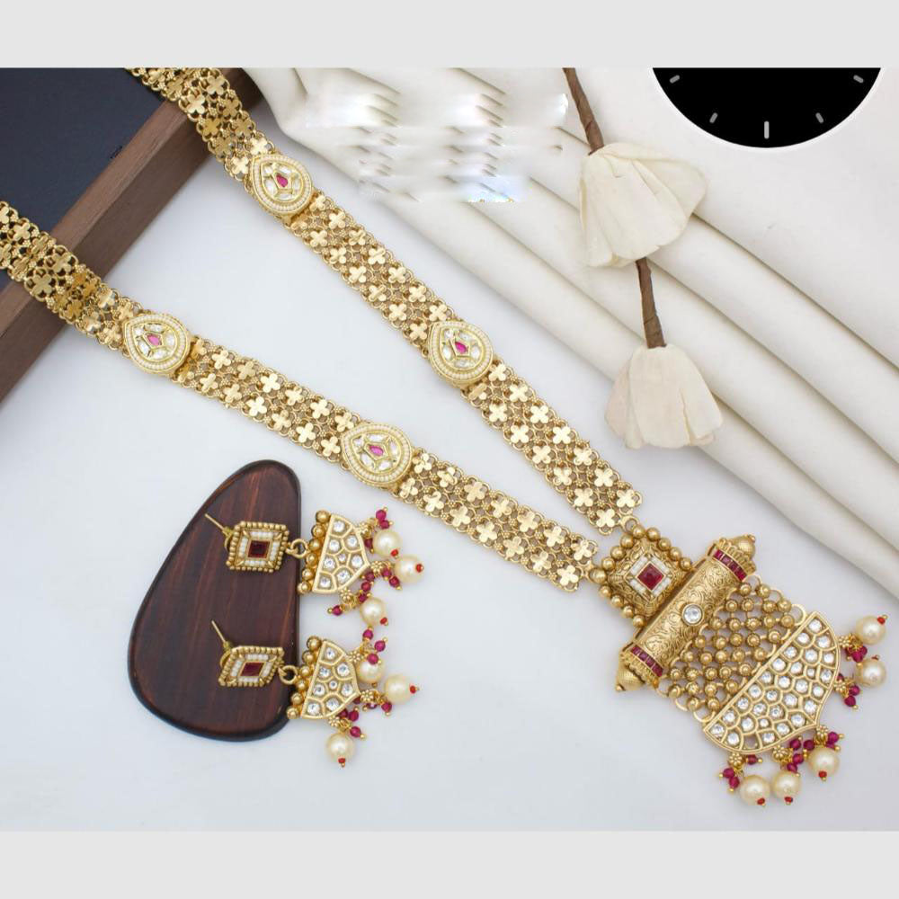 Manisha Jewellery Gold Plated Kundan Stone And Pearls Long  Necklace Set