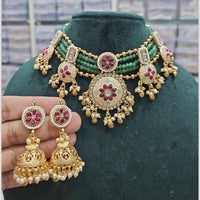 Manisha Jewellery Gold Plated Pota Stone And Pearls Meenaakri Choker Necklace Set