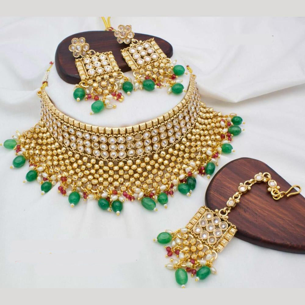 Manisha Jewellery Gold Plated Kundan Stone And Beads Choker Necklace Set