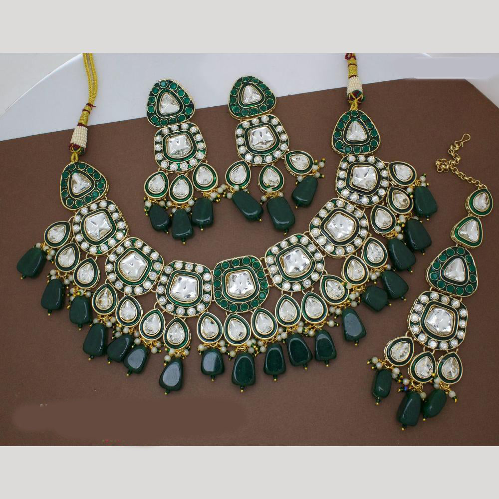 Manisha Jewellery Gold Plated Pota Stone And Pearls Meenaakri Necklace Set