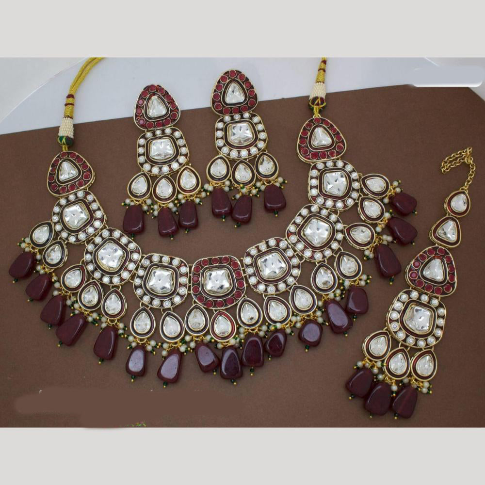 Manisha Jewellery Gold Plated Pota Stone And Pearls Meenaakri Necklace Set