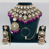 Manisha Jewellery Gold Plated Kundan Stone And Beads Semi Bridal Necklace Set