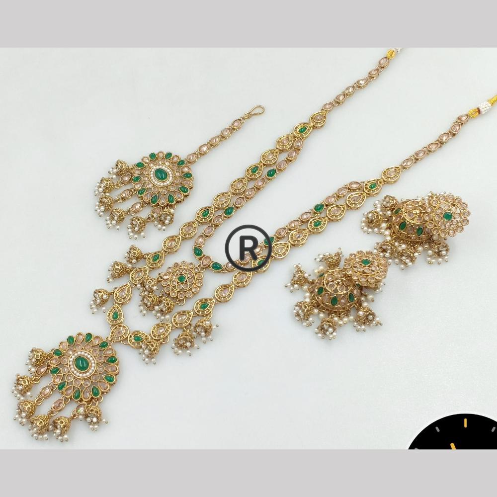 Manisha Jewellery Gold Plated Crystal Stone And Pearls Long  Necklace Set