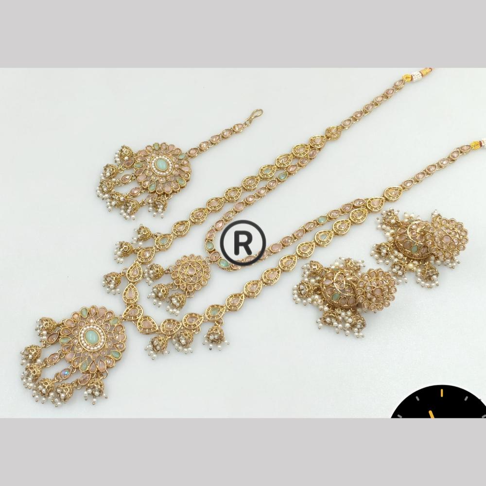 Manisha Jewellery Gold Plated Crystal Stone And Pearls Long  Necklace Set