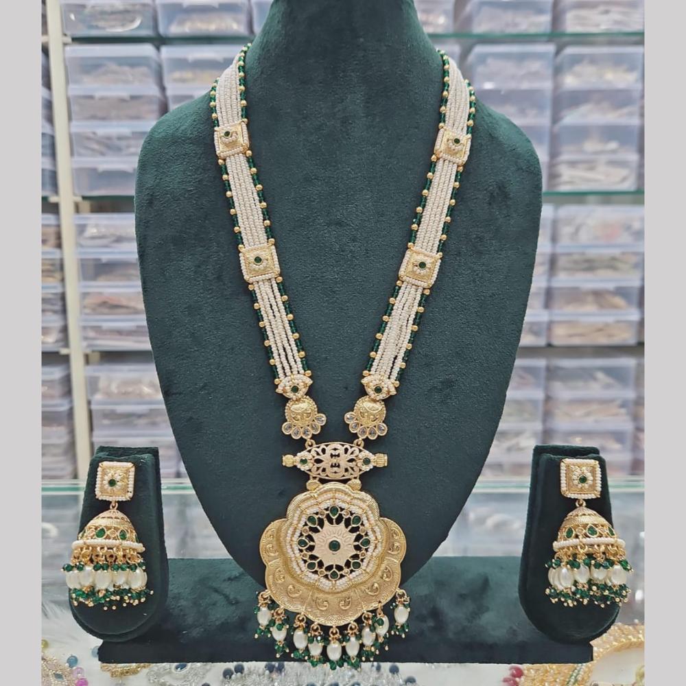 Manisha Jewellery Gold Plated Crystal Stone And Pearls Meenakari Long  Necklace Set