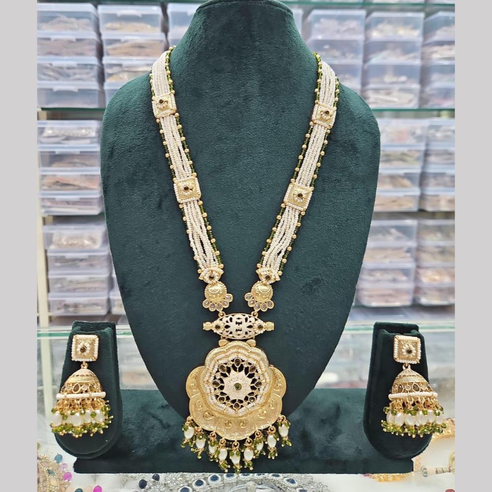 Manisha Jewellery Gold Plated Crystal Stone And Pearls Meenakari Long  Necklace Set